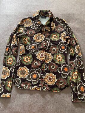 VINTAGE MID 90s MORGAN DE TOI BoHo Button Down Shirt Velours Floral One Size